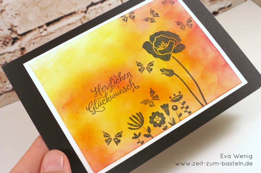 Flirty Flowers - Karte mit Schattenblumen und gewischtem Hintergrund