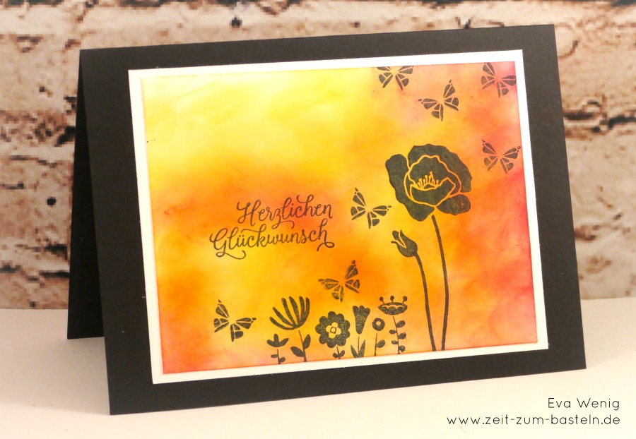 Flirty Flowers - Karte mit Schattenblumen und gewischtem Hintergrund