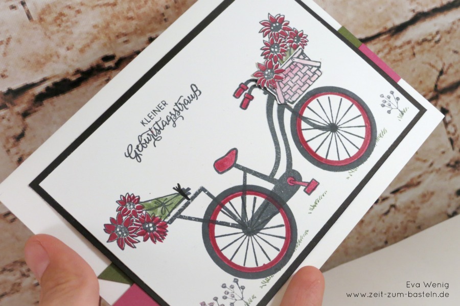 www.zeit-zum-basteln.de - Karte mit Geburtstagsblumenstrauß auf dem Fahrrad (Stampin Up Bike Ride)