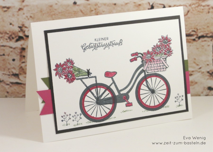 www.zeit-zum-basteln.de - Karte mit Geburtstagsblumenstrauß auf dem Fahrrad (Stampin Up Bike Ride)