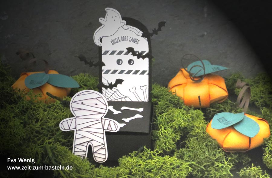 Papier-Deko für Halloween - Mumie, Grab und Kürbisse - (Stampin Up - Ein Haus für alle Fälle) - www.zeit-zum-basteln.de