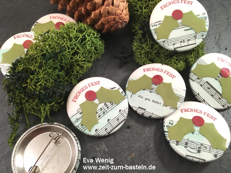 weihnachtliche Buttons/ Badges - Stampin up - www.zeit-zum-basteln.de