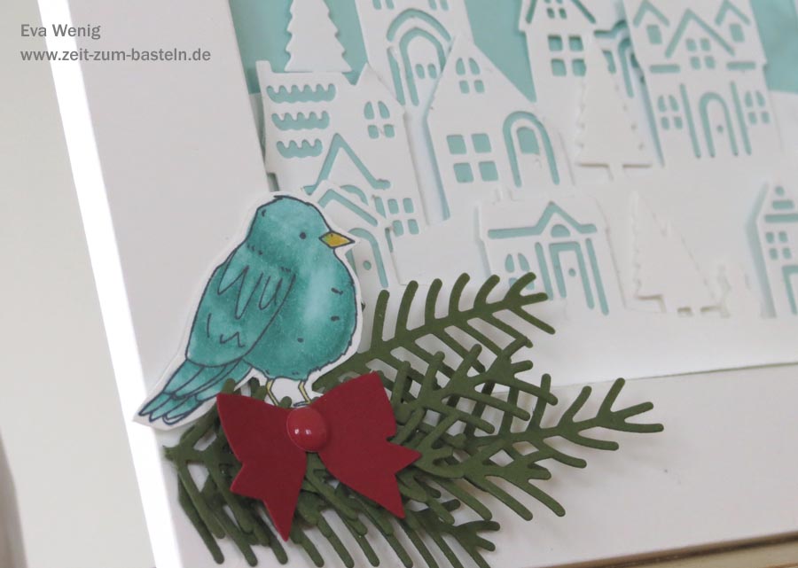 Winterlicher 3D Rahmen aus Papier - Stampin Up Winterstädtchen & Tannen und Zapfen, Farbenfroh - www.zeit-zum-basteln.de