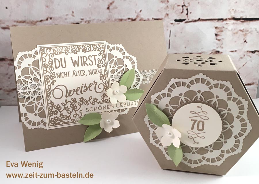 Vintage Geschenkset zum 70sten Geburtstag - Karte und Schachtel zum runden Geburtstag - Stampin Up Fensterschachtel - www.zeit-zum-basteln.de