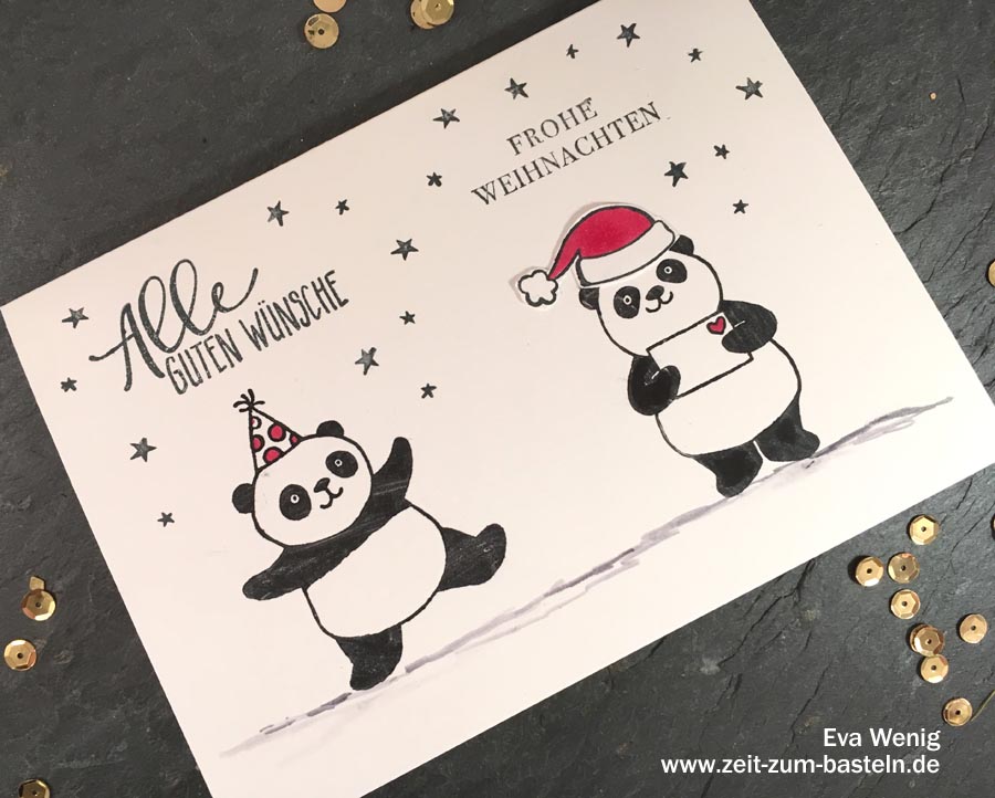 Weihnachtskarte mit Party-Pandas - (Stampin up) - www.zeit-zum-basteln.de 