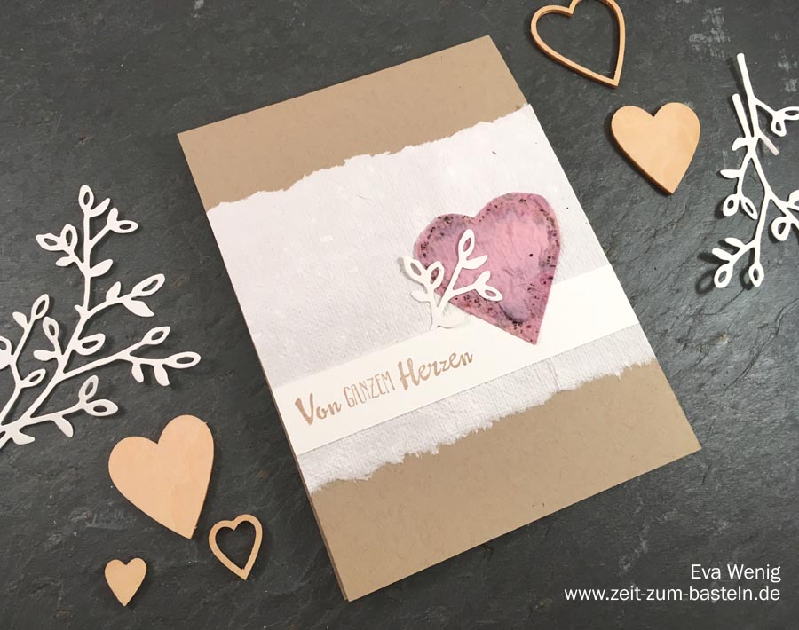 Karte zum Valentinstag oder Muttertag mit handgeschöpften Papier und Blütentraum von Stampin Up - www.zeit-zum-basteln.de