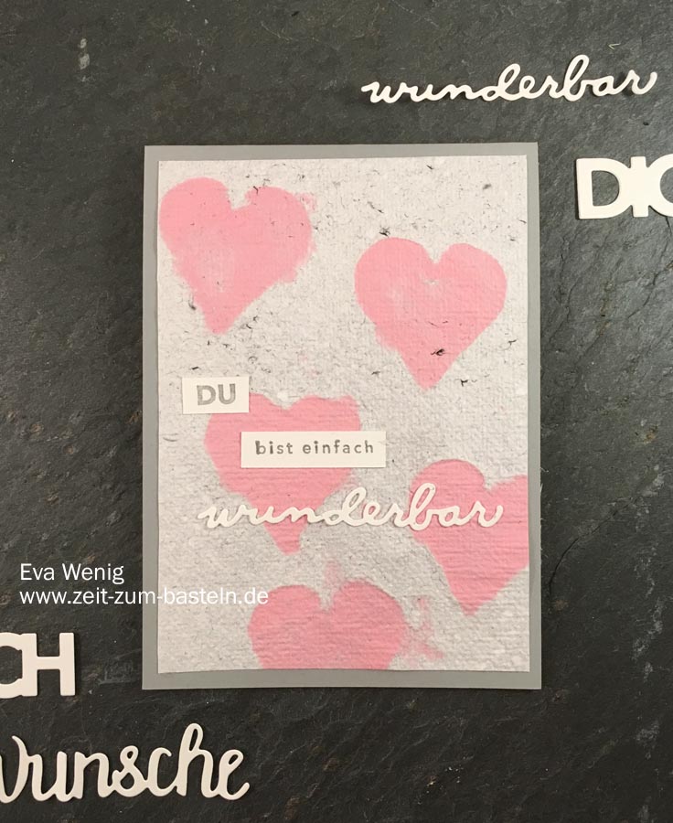 Karte zum Valentinstag oder Muttertag mit handgeschöpften Papier und Einfach wunderbar von Stampin Up - www.zeit-zum-basteln.de