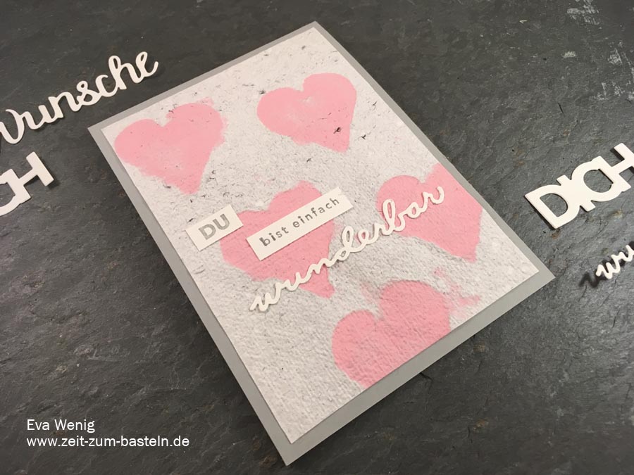 Karte zum Valentinstag oder Muttertag mit handgeschöpften Papier und Sale-a-bration Artikeln von SU - www.zeit-zum-basteln.de