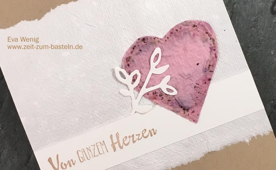 Karte zum Valentinstag oder Muttertag mit handgeschöpften Papier und Blütentraum von Stampin Up - www.zeit-zum-basteln.de