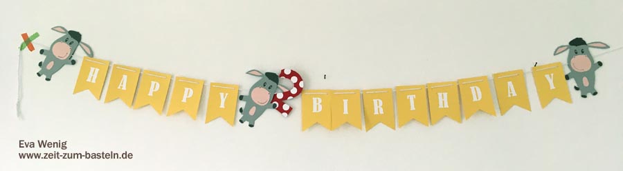 Meine Deko zum Kindergeburtstag mit dem Esel von Rossmann - Banner selbst geplottet mit der Cameo- www.zeit-zum-basteln.de