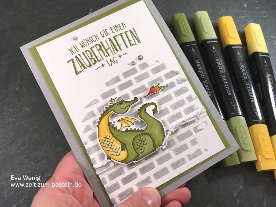 Karte für jungs mit feuerspeiendem Drachen aus dem Set Zauberhafter Tag (Stampin Up) - www.zeit-zum-basteln.de