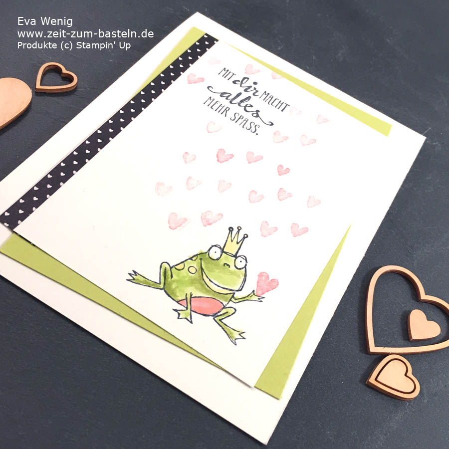 Valentinskarte 'Mit Dir macht alles mehr Spaß' mit dem Froschkönig! - Stampin Up - www.zeit-zum-basteln.de