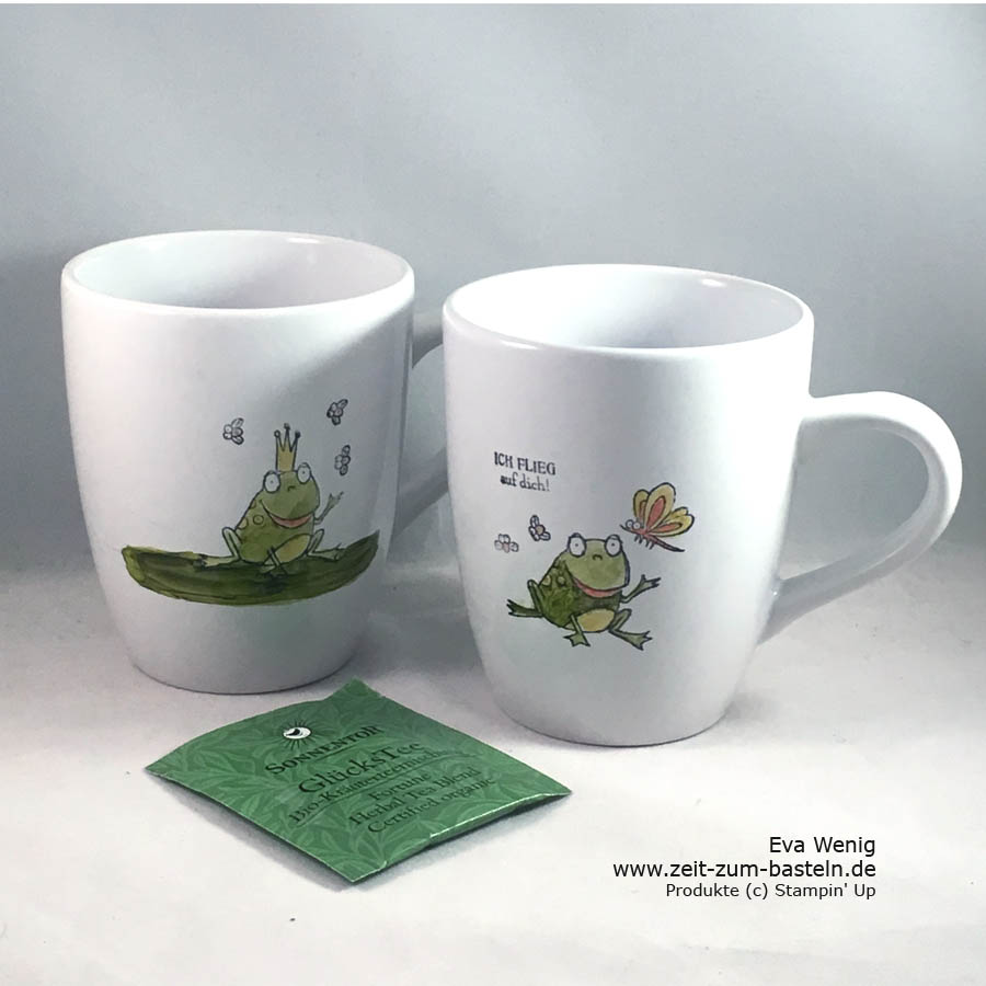 Tassen bestempeln? Ja, das geht. Heute habe ich das Stempeln auf Tassen mit dem Set Froschkönig ausprobiert - Stampin Up - www.zeit-zum-basteln.de
