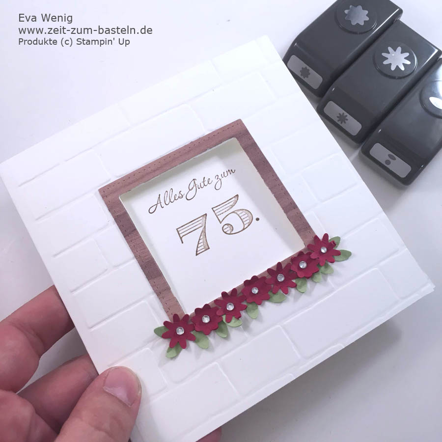 Karte zum 75. Geburtstag - Fun-Fold-Card mit Mauer & Fenster - Optik - Stampin Up - www.zeit-zum-basteln.de