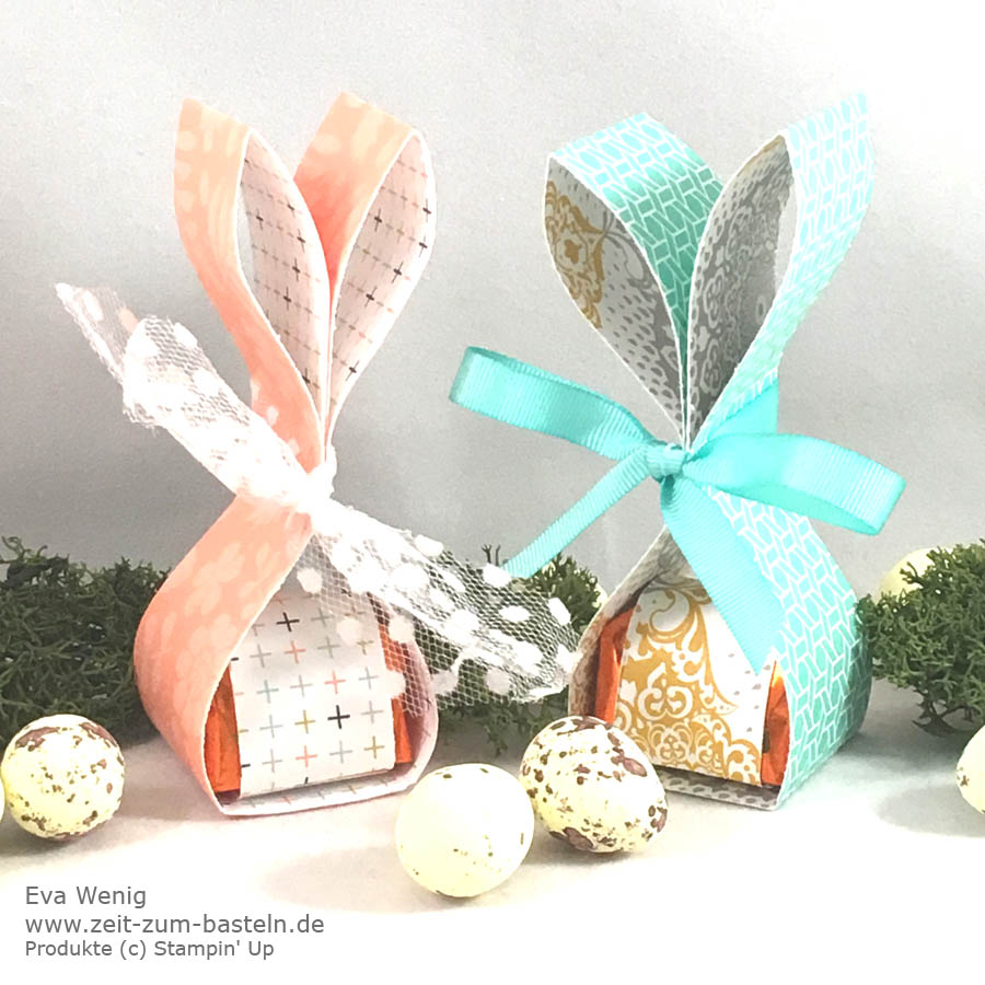 Süße Osterhäschen als Gastgeschenk zu Ostern mit Ferrero Küsschen - Stampin Up - www.zeit-zum-basteln.de