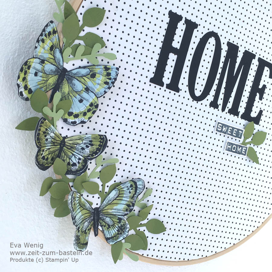 Frühlingshafter Deko-Stickrahmen für zu Hause 'HOME Sweet HOME' - Mit Desginerpapier von Stampin Up  - www.zeit-zum-basteln.de
