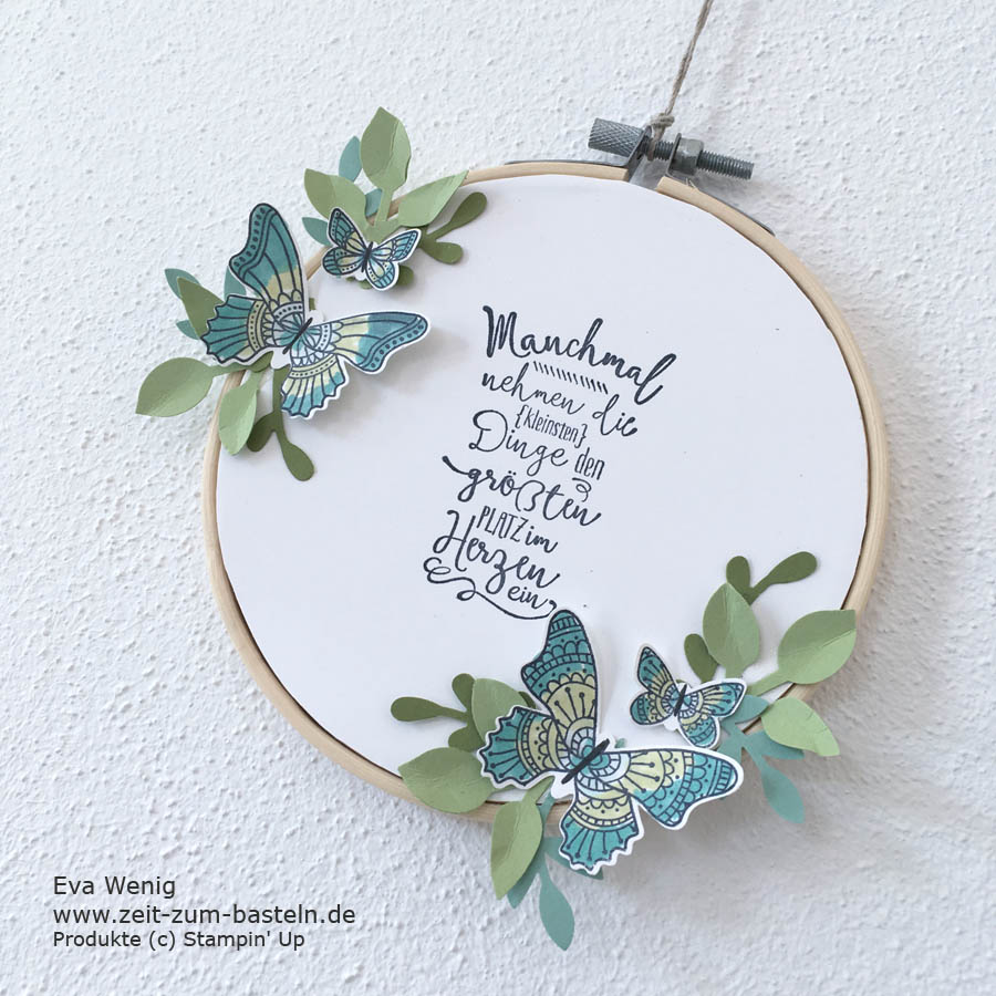 Frühlingshafter Stickrahmen mit Schmetterlingsgruß - Stampin Up - www.zeit-zum-basteln.de