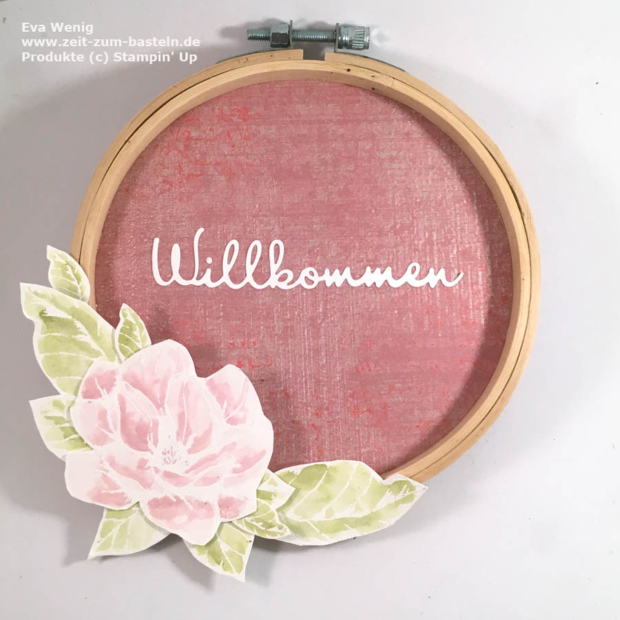 Blumiger Stickrahmen mit Magnoliengruß - Stampin Up - www.zeit-zum-basteln.de