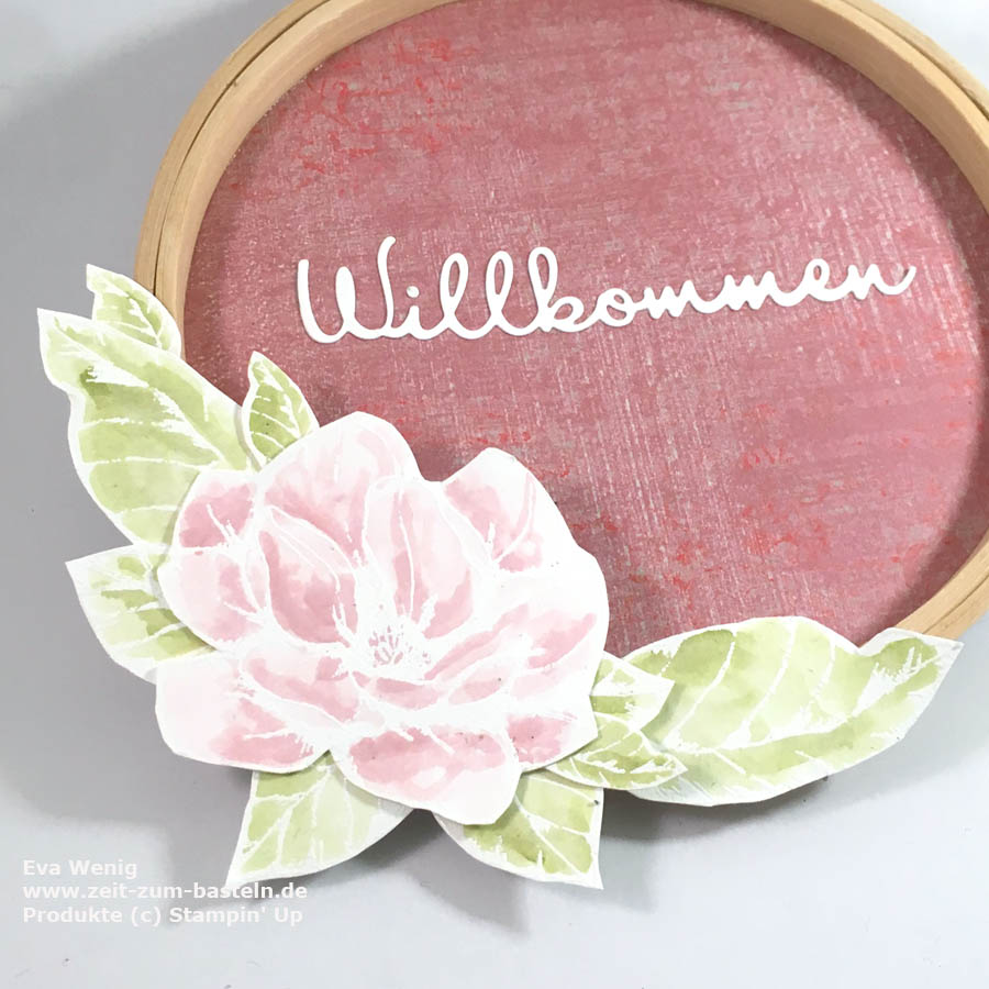 Blumiger Stickrahmen mit Magnoliengruß - Stampin Up - www.zeit-zum-basteln.de
