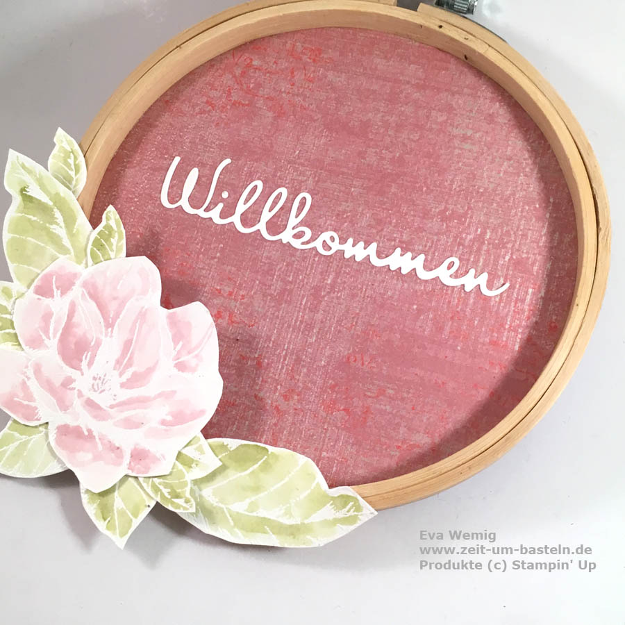 Blumiger Stickrahmen mit Magnoliengruß - Stampin Up - www.zeit-zum-basteln.de