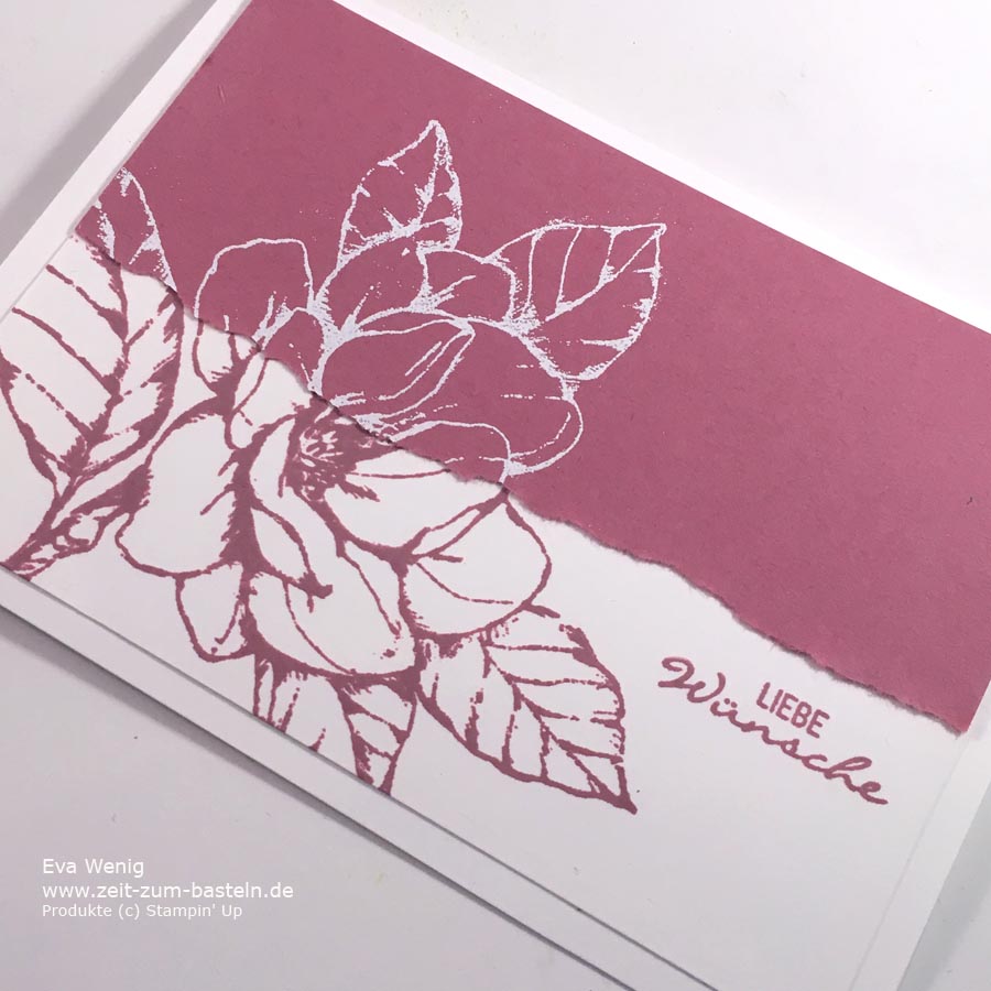 Zwei Karten mit einem Motiv - Negativtechnik mit Magnoliengruß (Stampin Up) . www.zeit-zum-basteln.de