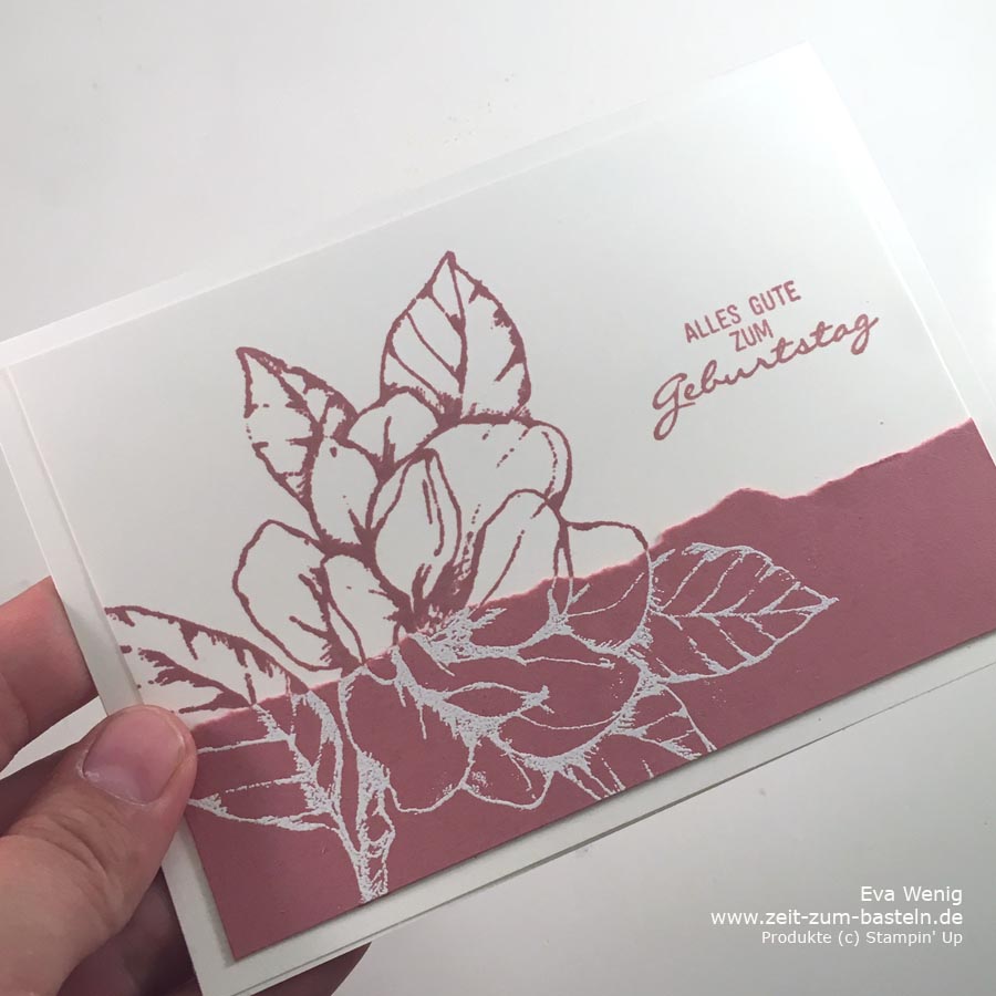 Zwei Karten mit einem Motiv - Negativtechnik mit Magnoliengruß (Stampin Up) . www.zeit-zum-basteln.de