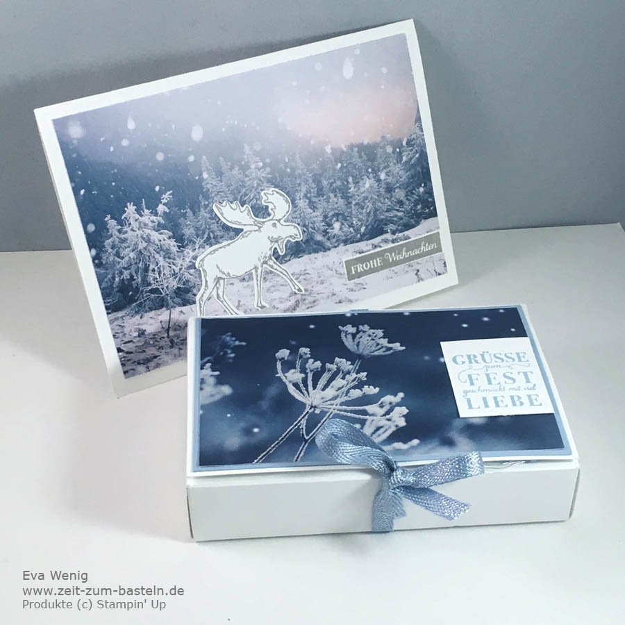 Winterliches Set aus Box und Karte mit dem Designerpapier Winterzauber von Stampin Up - www.zeit-zum-basteln.de